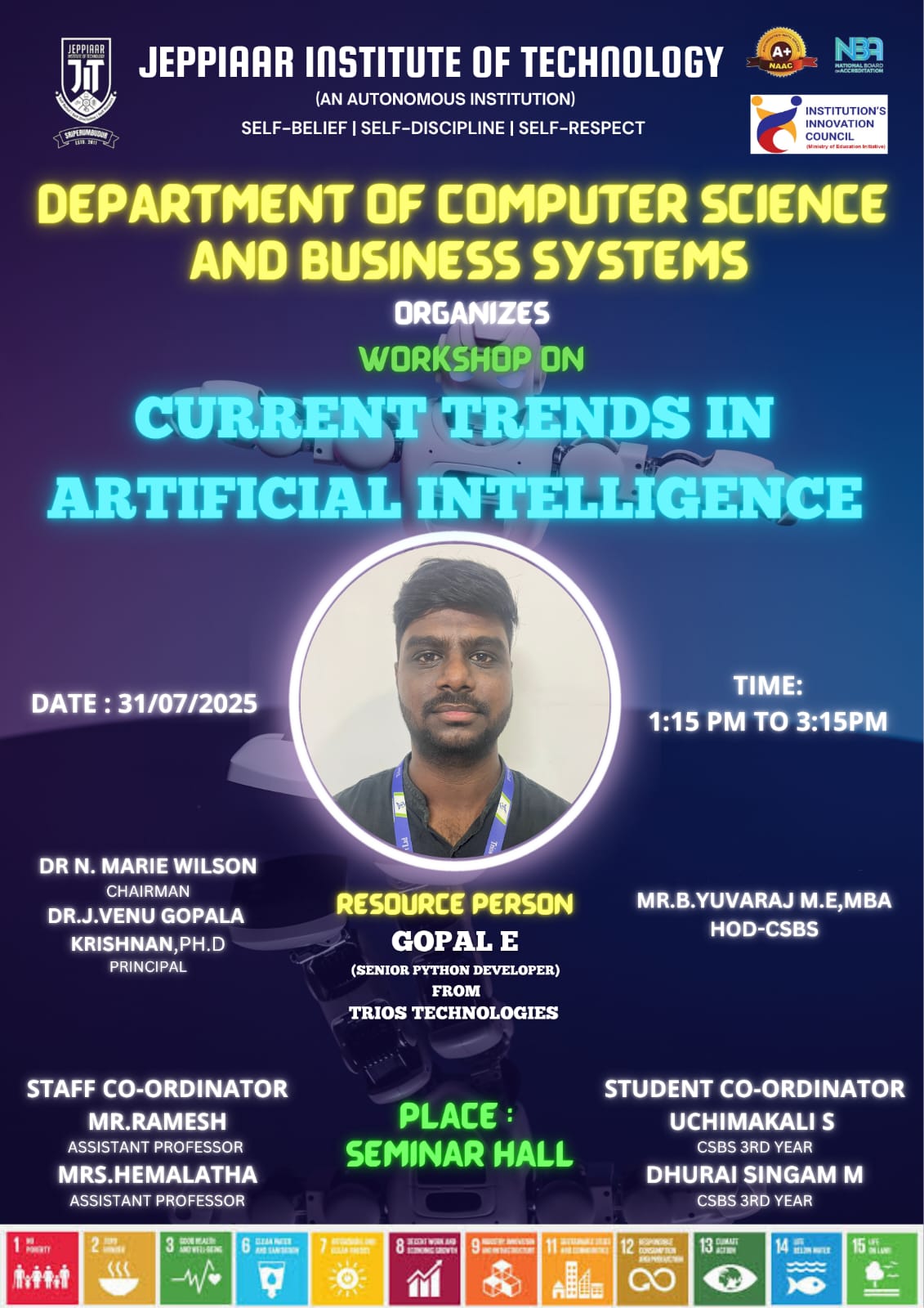 Workshop on Current Trends in Artificial Intelligence Organized by CSBS