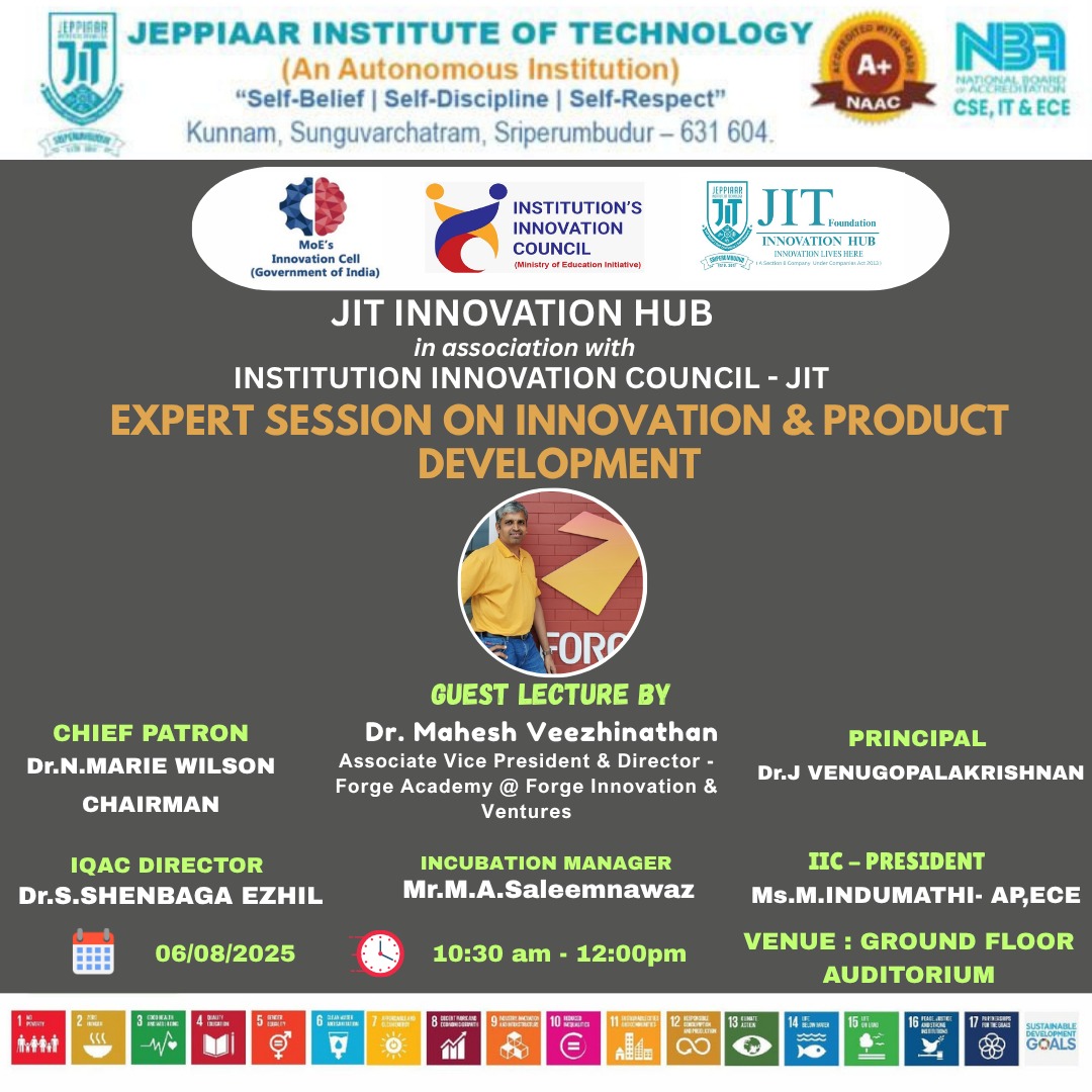 JIT INNOVATION HUB in  Association with INSTITUTION INNOVATION& COUNCIL-JIT EXPERT SESSION ON INNOVATION & PRODUCT DEVELOPMENT