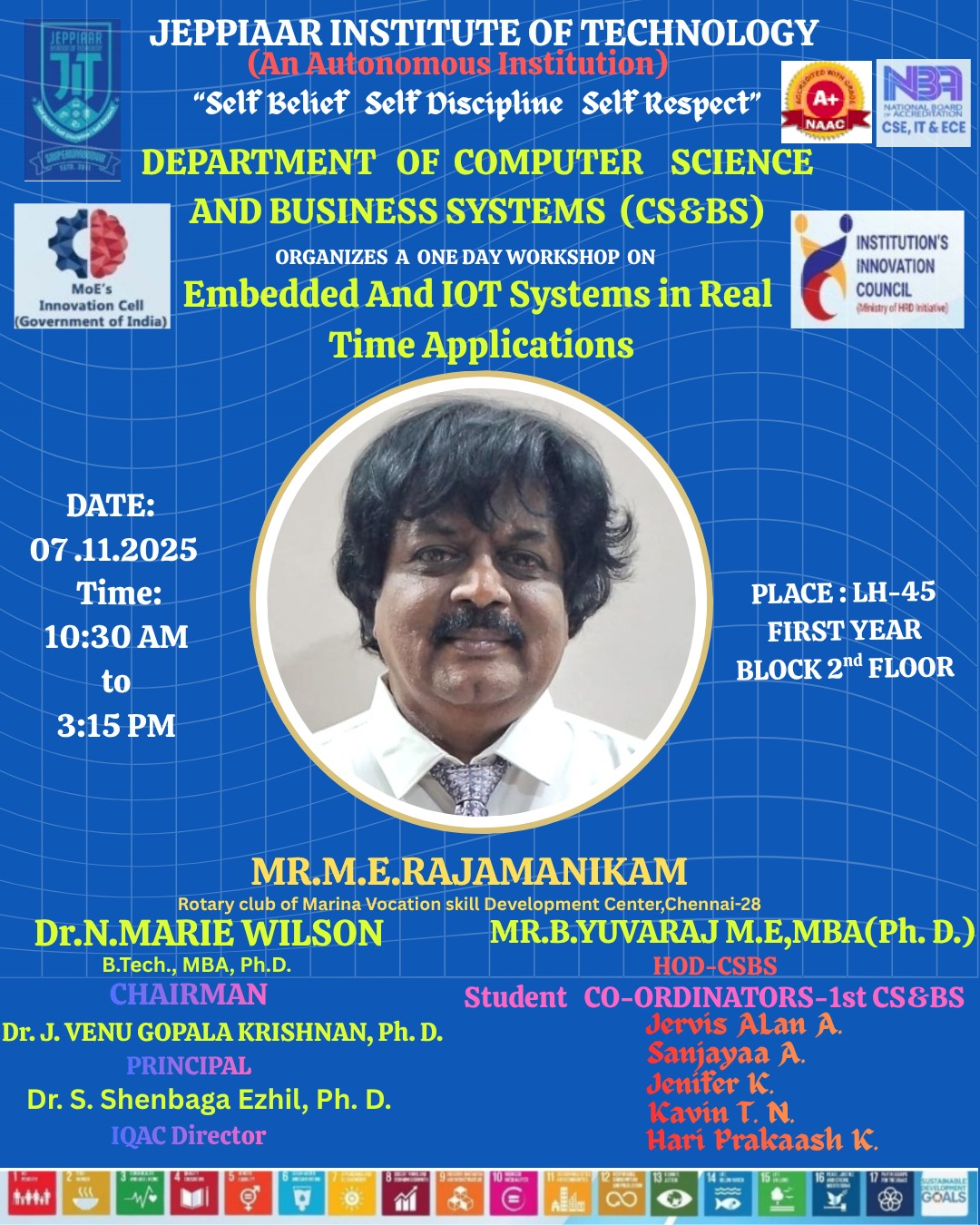 Dept of CSBS -Embedded and IoT Systems in Real-Time Applications on 07.11.2025 (Friday) at JIT