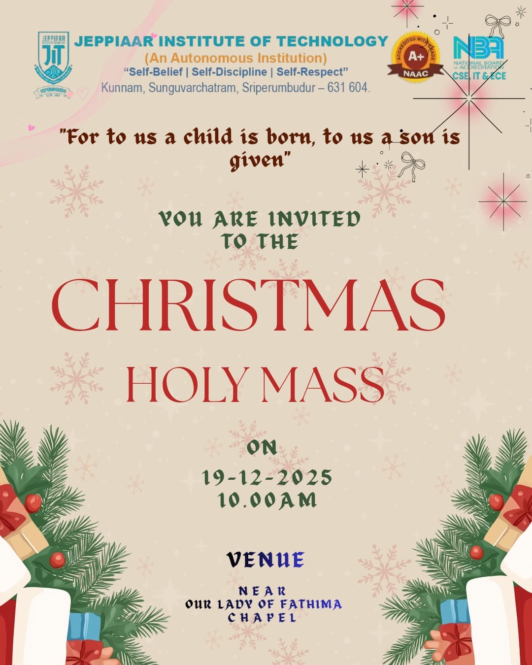CHRISTMAS HOLY MASS @ JIT 2025 ON 19.12.2025