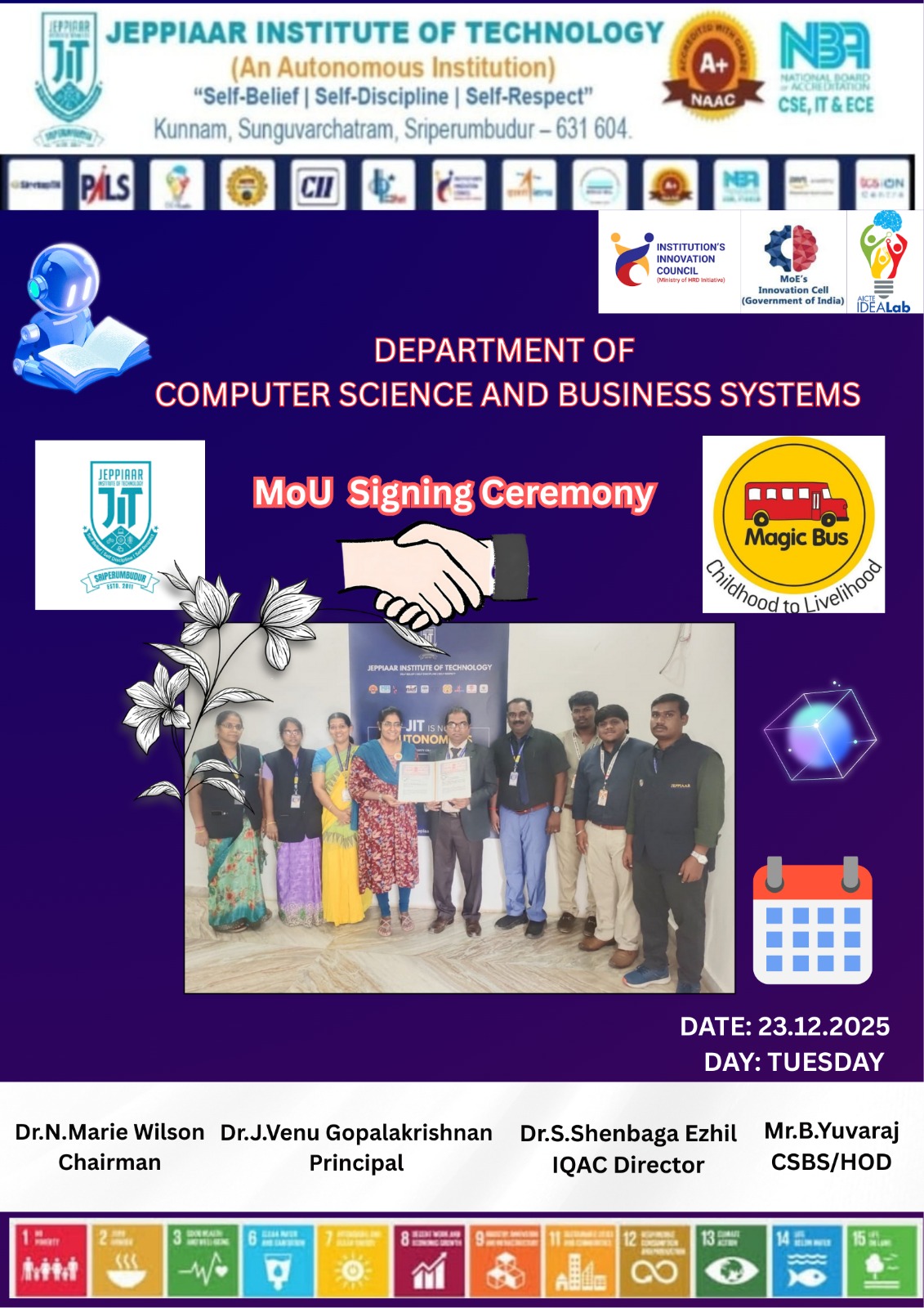 MoU Signing Ceremony with Magic Bus India Foundation @ JIT 2025 ON 23/12/2025