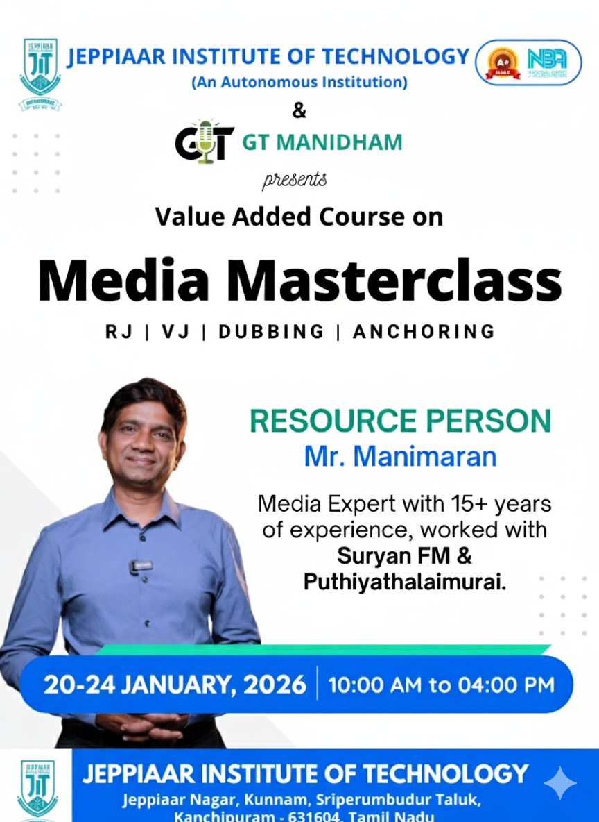 5-Days Media Masterclass (Value Added Course) Conducted by Media Expert Mr. Manimaran on 20th -24th jan 2026